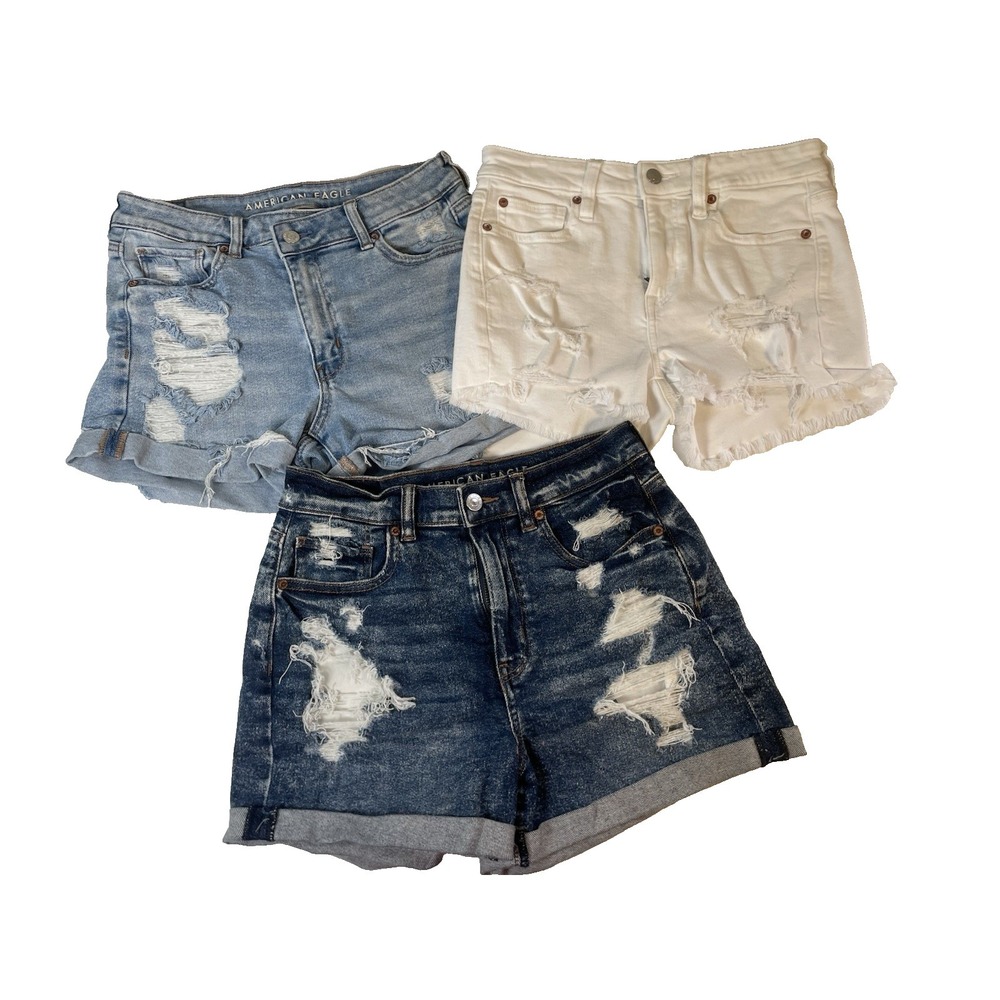 Lot of American Eagle Women's Jean Shorts 4 Blue White Stretch Denim AE Summer